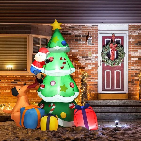 Decorações de Natal Cães Infláveis Perseguindo Papai Noel Árvore de Escalada com Iluminação Decoração de Natal Ao Ar Livre Interior Navidad 2023 231102