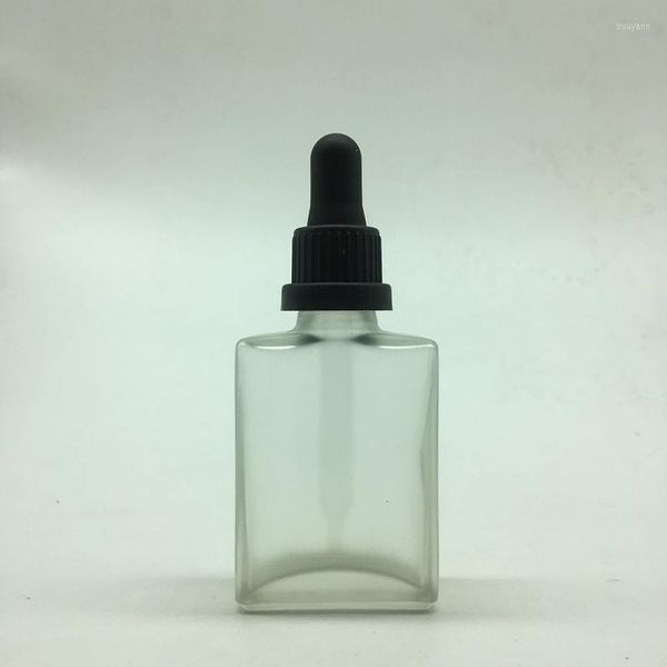Vorratsflaschen 100 Stück 30 ml leeres, mattes, klares, rechteckiges Glas mit manipulationssicherer Kappe 1 Unze Suqare Tropfflasche E-Liquid