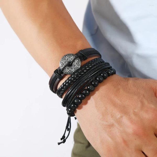 Charme pulseiras estilo vintage pulseira para homens mão-tecido multi-camada conjunto de couro steampunk retro boho tendência jóias