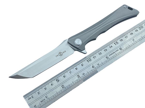 Складной нож TwoSun 8,188 дюйма с лезвием D2 из титанового сплава, инструмент для кемпинга на открытом воздухе, простой край TS59-D2-вогнутый