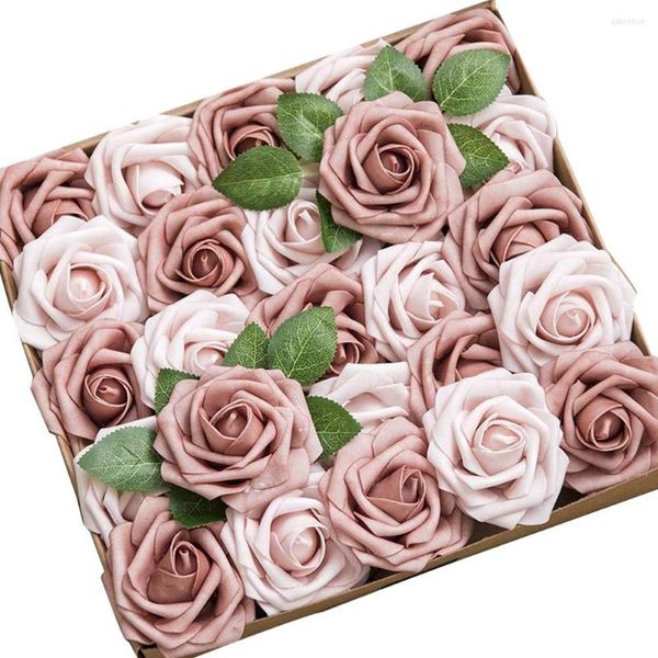 Fiori decorativi D-Seven Fiore artificiale Warm Taupe Rose nude con gambo per bouquet da sposa fai da te Centrotavola Disposizione torta