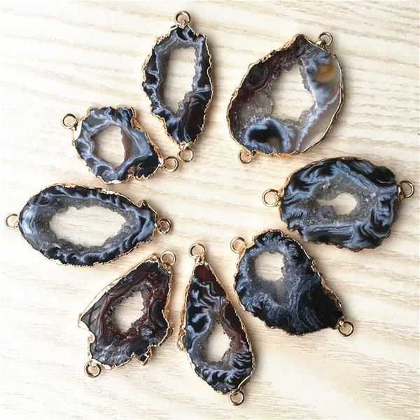 Agate nere naturali Fetta Pendenti Connettori Agate grezze irregolari Druzy Pendenti con pietre naturali per creazione di gioielli fai da te 5 pezzi G092206L
