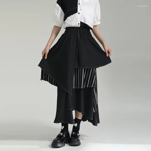Юбки Полосатая юбка с вышивкой Женская нестандартная длина средней длины с высокой талией