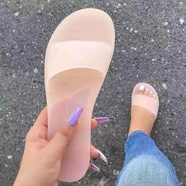 Chinelos deslizam verão praia primavera pvc plástico sandálias transparentes para mulheres geléia