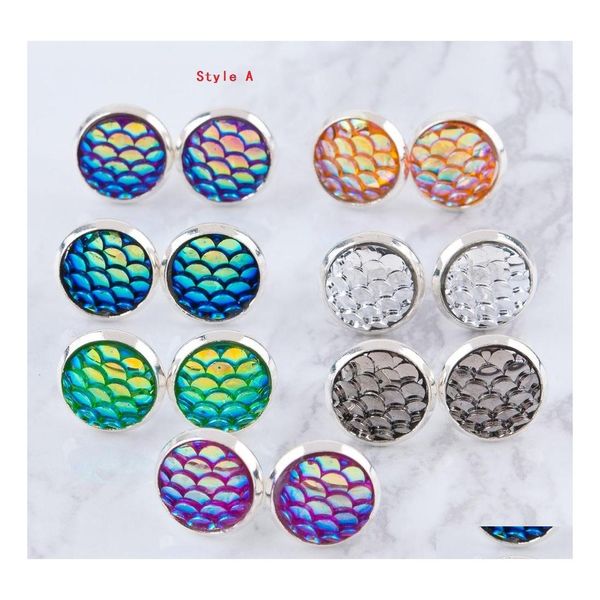 Sanat ve El Sanatları Moda 12mm Druzy Drusy Drusy Yuvarlak Küpeler Denizkızı Balık Ölçeği Desen El Yapımı Modaya Düzenli Çalışma Kadın KKA6180 DROP DELIV DHHGD