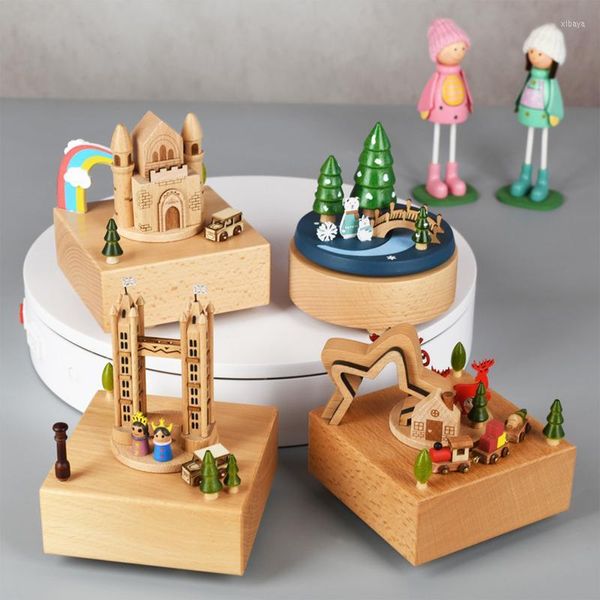 Dekorative Figuren Spieluhr aus Holz Kindertag Schloss Handwerk Geschenke London Bridge Tower Praktisch für Jungen und Mädchen