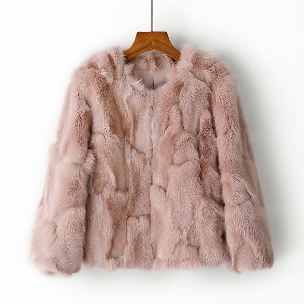 Casaco de pele real das mulheres curto jaqueta de pele de raposa outono inverno topos outerwear casaco s m l rosa verde streetwear