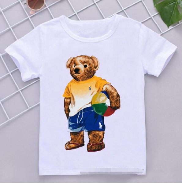Boys T shirt Cool Bear With Glasses Graphic Print Girl Clothes Summer Cute Kids Tshirt Tee Toddler T Shirts White Tops