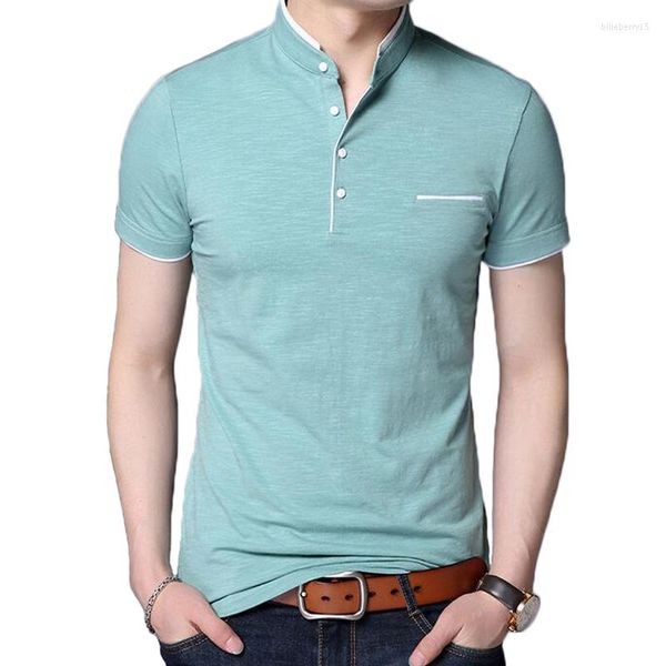 Camisa de camisetas masculinas homens de verão colar de algodão casual de algodão curta de manga curta