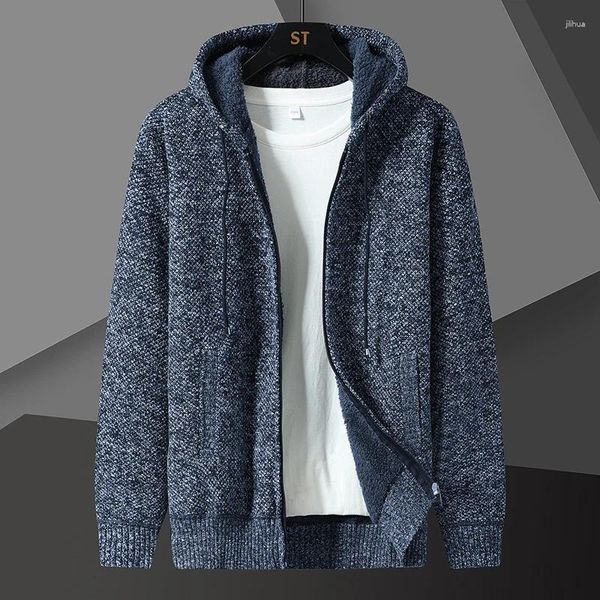 Maglioni da uomo Uomo Autunno Inverno Cardigan lavorato a maglia Cappotto 2023 Felpe con cappuccio in pile Cerniera Slim Fit Solido Spessa Giacca calda Soprabito 4XL-M