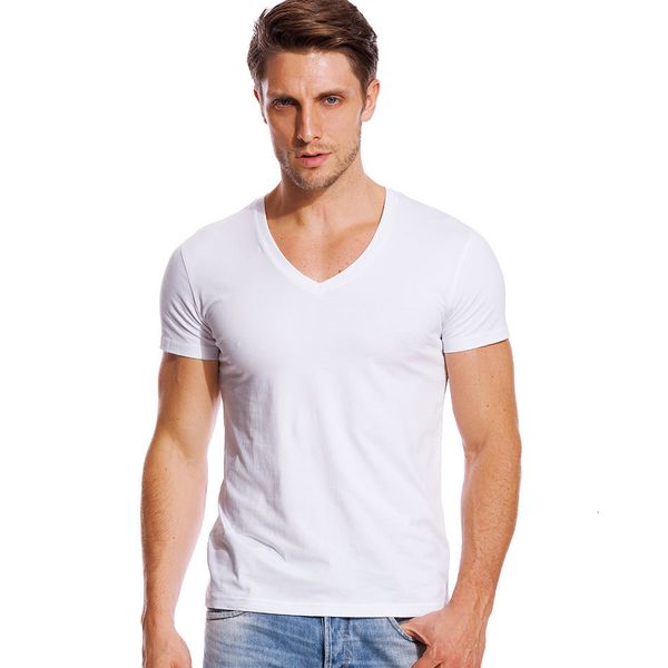 T-shirt da uomo T-shirt da uomo con scollo a V profondo taglio basso scollo ampio T-shirt da uomo in cotone ultra sottile slim fit manica corta biancheria intima invisibile 230403