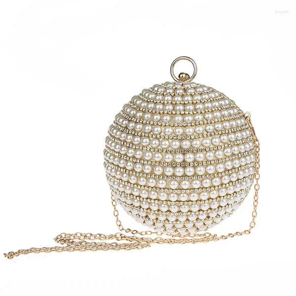 Abendtaschen Luxus Frauen Perle Perlen Tasche Runde Diamant Braut Hochzeit Party Hand Kette Kupplung Mini Abendessen Geldbörse Bolso WY149