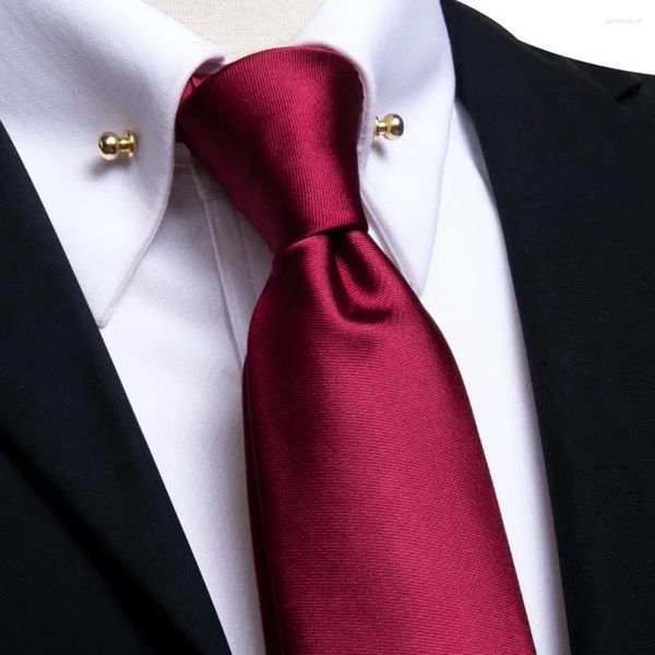 Bow Ties Hi-Tie Burgundy Katı İpek Düğün Kravat Erkekler İçin Shandky Cufflink Kavrısı ile Yakalar Pin İş Tasarımcısı Dropshipng