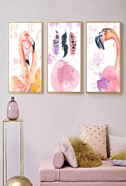 Eleganter Stil Flamingo Feder Leinwand Poster und Druck Wand Kunst Malerei Nordic Kinder Dekoration Bilder Baby Schlafzimmer Dekor3578526
