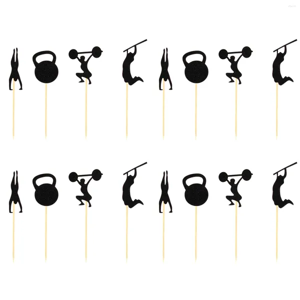 Cake Tools 48 Stück Gewichtheben-Topper, Cartoon-Fitness, Gymnastik, Fitnessstudio, Cupcake-Topper, Sport, Workout, Leichtathletik, Dessert-Topper