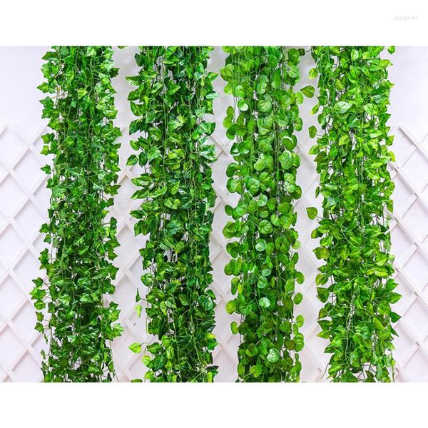 Flores decorativas 2.2m Planta artificial Planta verde Ivy Folha de folhas Garland seda parede pendurada Festa de casamento DIY Fake Flaps Home Garden Garden