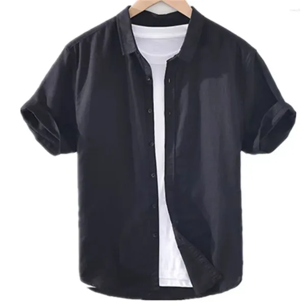 Camisas casuais masculinas 2023 camisa de linho de alta qualidade sólida manga curta botão macio confortável simples e elegante masculino