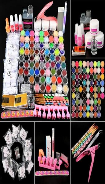 Pro Acrylic Nail Art Kit 78 шт. Акриловая пудра с блестками 120 мл Жидкий набор для дизайна ногтей Crystal Brush Skill Tool5965980