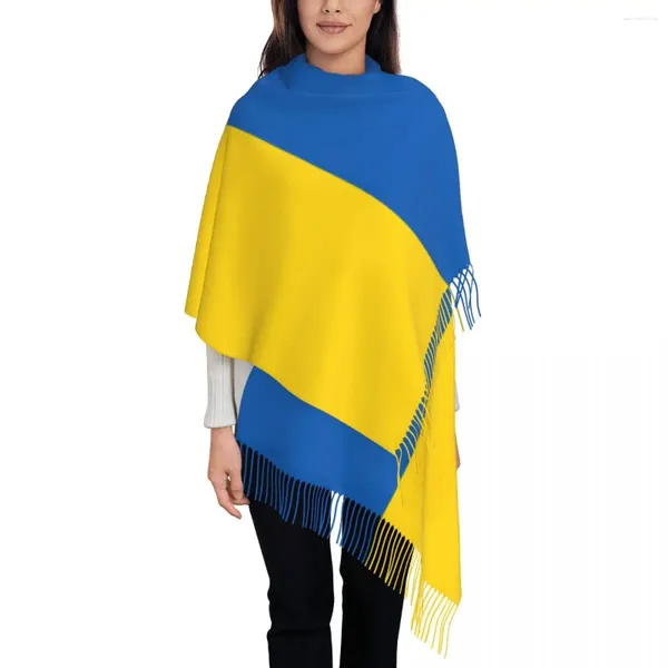 Sciarpe Lady Grande Bandiera dell'Ucraina Donna Inverno Autunno Sciarpa avvolgente con scialle caldo e spesso con nappe