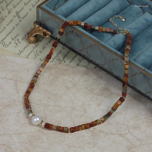 Halsband Natürliche Stein Perlen Quadrat Kette Kragen Halskette Retro Luxus Süßwasser Perle Frauen Ästhetischen Schmuck Femme Collier Geschenk