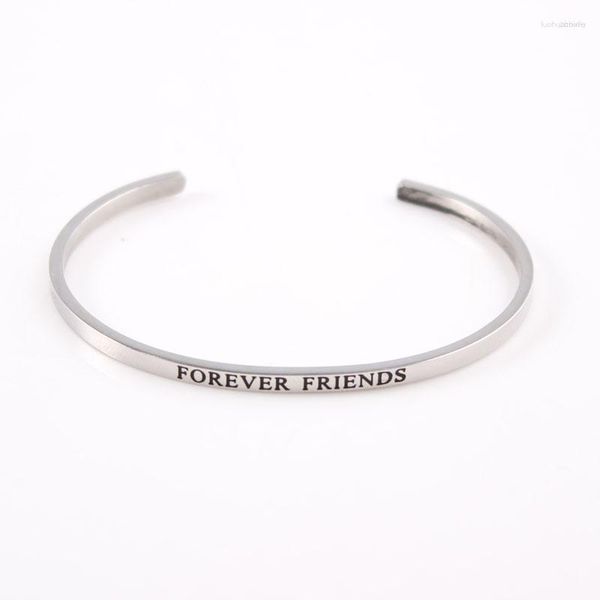 Armreif FOREVER FRIENDS Mantra Armbänder Edelstahl Offene Manschette ID Bar Mode Frauen Weibliche Inspirierende Schmuck Armband