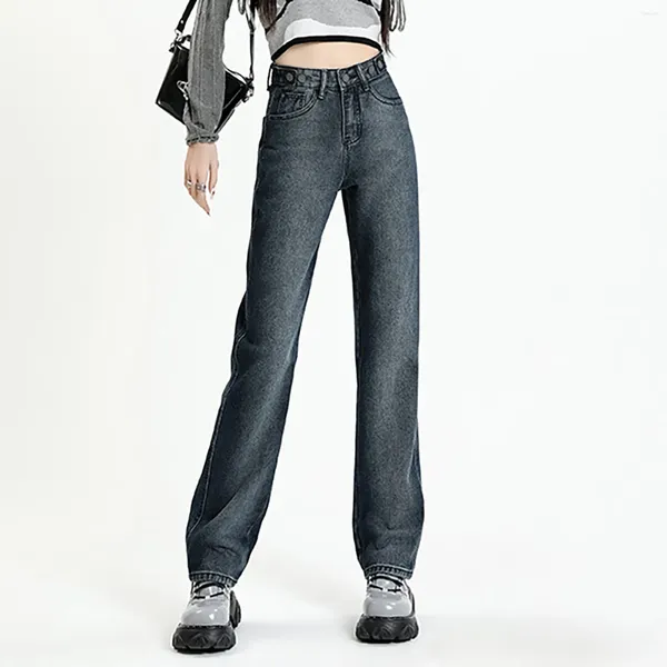 Jeans da donna a vita alta larghi estivi in denim retrò vita sottile pantaloni Jean dal design semplice e raffinato streetwear coreano