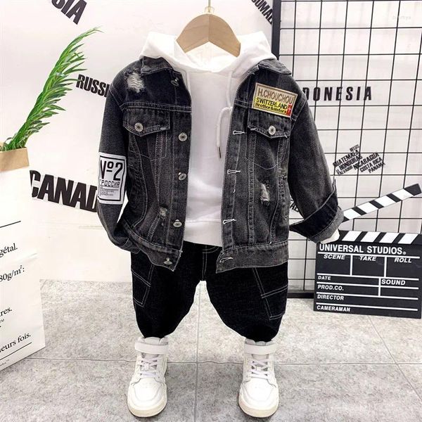 Giyim Setleri 3pcs Toddler çocuklar erkek bebek kıyafetleri Set Boys denim ceket kapüşonlu kot çocuk eğlence takım elbise kıyafetleri 2-7y