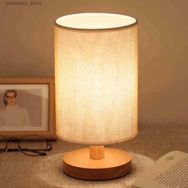 Lâmpadas de mesa 2023new cabeceira luzes da noite lâmpada de mesa para o quarto lâmpada de mesa de madeira luz da noite com cilindro lanterna sombra decoração casa q231104