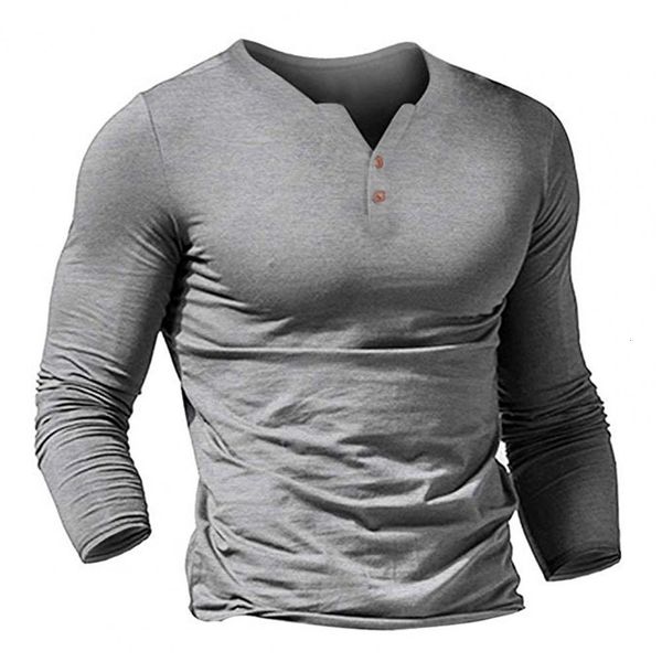 T-shirt da uomo Henley Manica lunga da uomo con scollo a V Button Board Ultra Sottile Solido Leggero Traspirante Morbido Casual Basic Oversize Uomo Autunno 230403