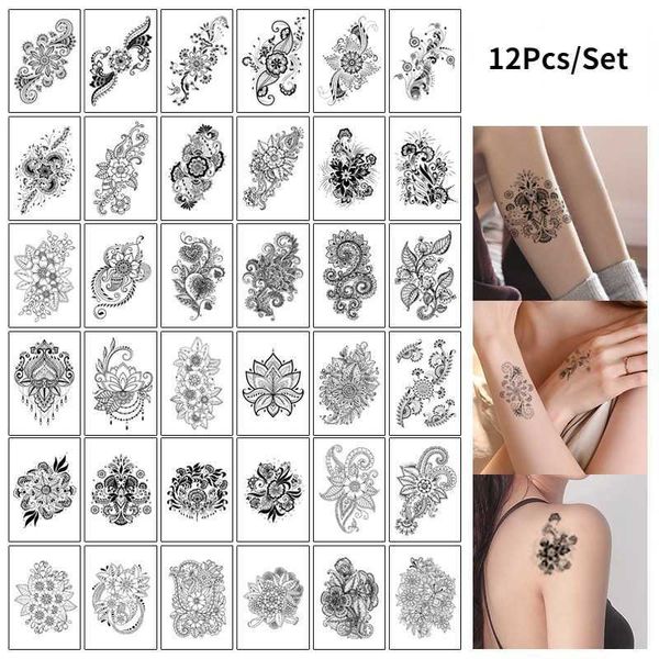 Geçici dövmeler 12pcs/set tatuajes temporales seksi sahte dövme kadın elleri kolu vücut su geçirmez geçici dövmeler temporaire femme z0403