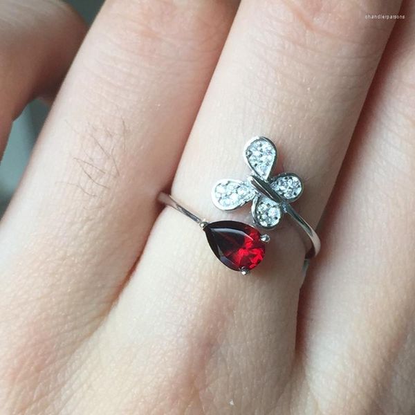 Cluster Ringe Großer Verkauf Klassischer natürlicher roter Granat Edelstein Wassertropfen Ring Frauen Silber Schmuck Geburtstagsgeschenk Wein Weihnachten