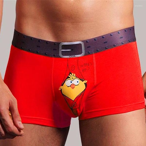 Cuecas masculinas de bambu engraçado sexy roupa interior boxers dos desenhos animados urso pássaros calcinha masculina grande protuberância magro boxer hombre