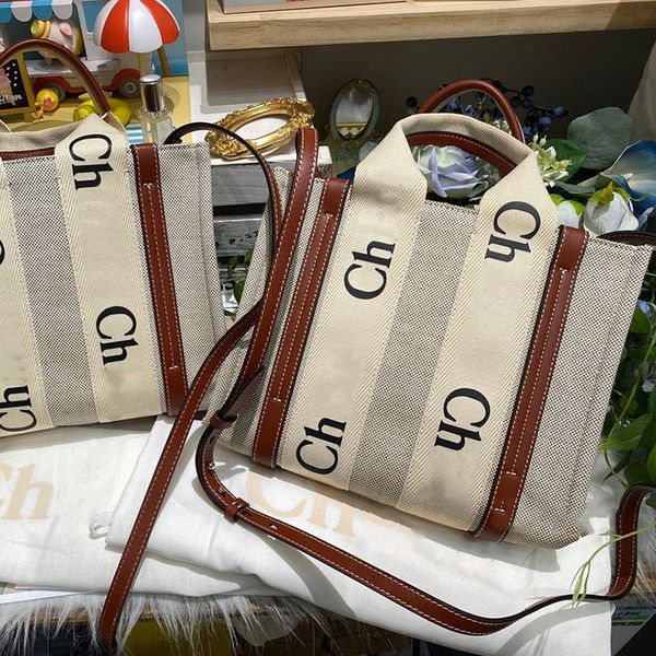 Tela di lino Moda Borsa legnosa piccola borsa media Shopping da spiaggia Borse a tracolla di grande capacità Borsa di design di lusso Borse più calde Borsa a tracolla da uomo da donna