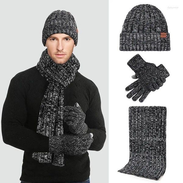 Berretti Cappello Sciarpa Guanti Set da tre pezzi per adulti Autunno e inverno Protezione dal freddo per esterni Caldo pile lavorato a maglia