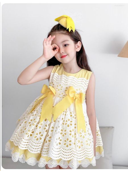 Vestidos de menina vestido de princesa espanhol bebê aniversário lolita amarela fofa de flores eid festival