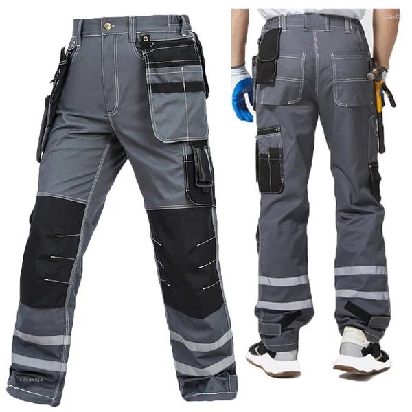 Pantaloni da uomo Pantaloni da lavoro in cotone Multitasche resistenti all'usura Cargo Electrics Labor Repairman Hi Vis Safety