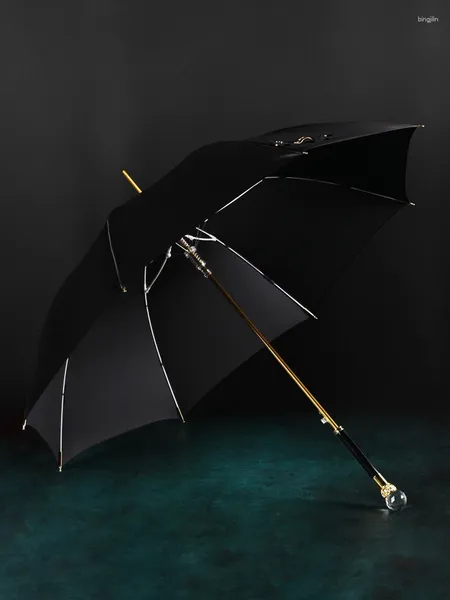Зонты с длинной ручкой, зонтик-трость для гольфа, ветрозащитный, большой мотоциклетный мужской уличный противодождевой чехол, Paraguas Grande, черный