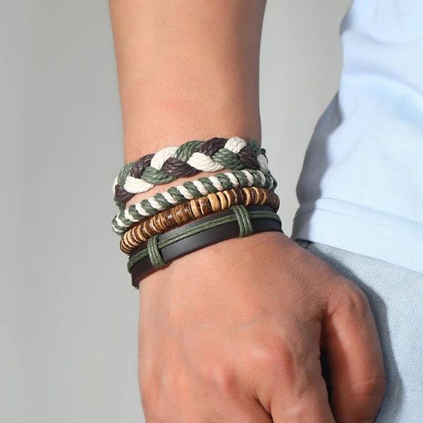 Bedelarmbanden Leren armband voor heren Handgeweven armband Boheemse kralen Meerlaagse aanpassing Heren Boho