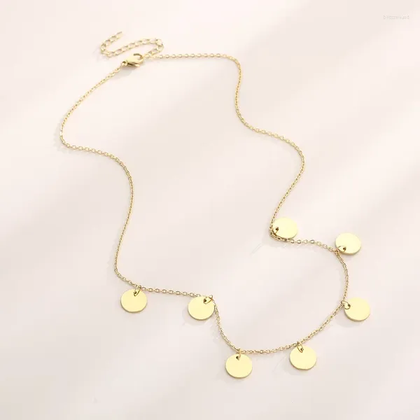 Ожерелья с подвесками, модное простое круглое ожерелье золотого цвета для женщин, вечерние ювелирные изделия из нержавеющей стали, подарки оптом