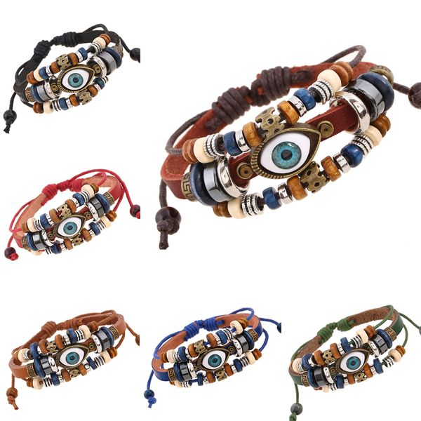 Punk handgefertigtes türkisch böses Eye Mehrschichtiger Lederarmband Mann Frau Bronze Charme Schmuck Bangle Bijouterie Geschenk