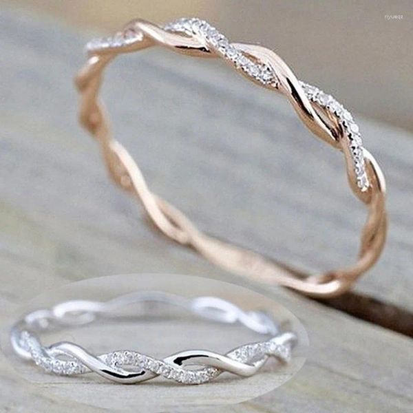 Anéis de casamento 1 pc delicado ouro prata cor twisted videira infinito para mulheres simples moda branco zircão anel de noivado nupcial