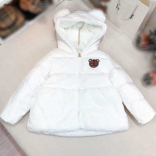 Luxuriöse Baby-Kapuzenjacke für den Winter, reinweißer Kinder-Daunenmantel, Größe 90–110, hochwertiger Entendaunen-Kindermantel, Nov05