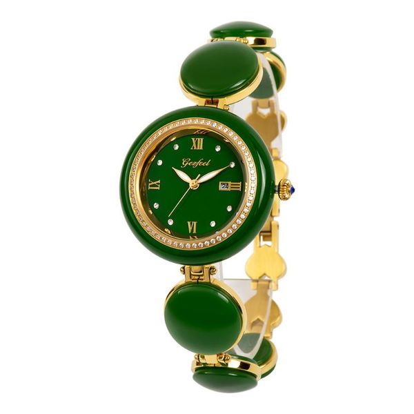 Armbanduhr-Fabrik-Großverkauf kundengebundener Quarz-Kalender der Jade-Uhr-Armband-Frauen außerhalb Mengyu-Frau