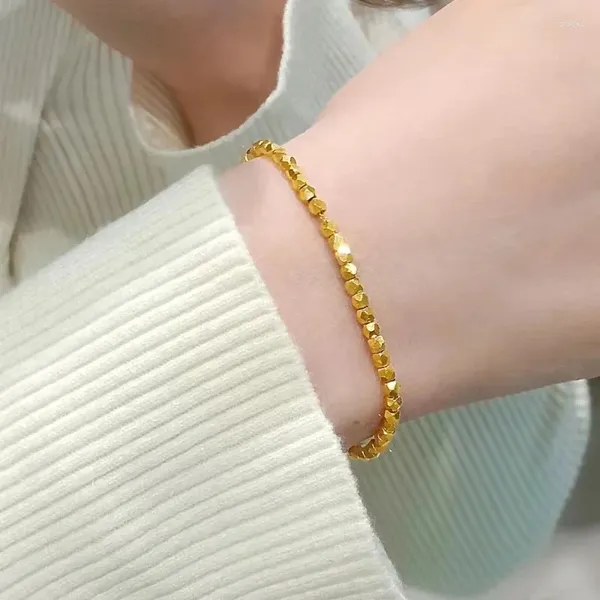 Bracelets de charme 2023 Perles carrées chics pour femmes Couleur or Chaîne de perles géométriques en acier inoxydable avec timbre Bracelet Bijoux