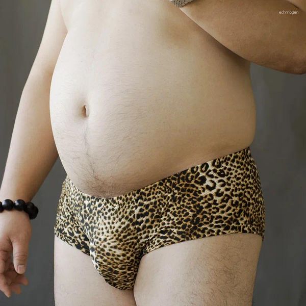 Mutande da uomo con stampa leopardata traspirante U-Bulge Slip Lingerie sexy Chubby Large Sizeshorts Intimo Vita bassa Moda