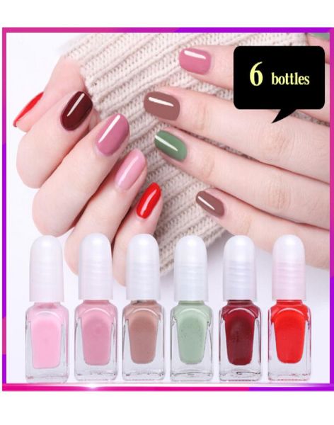 6pcsset Peel Off Vernis À Ongles Liquide À Base D'eau Assez Longue Durée Gel À Ongles Imperméable À Séchage Rapide Mat Paillettes Changement De Couleur 1431090