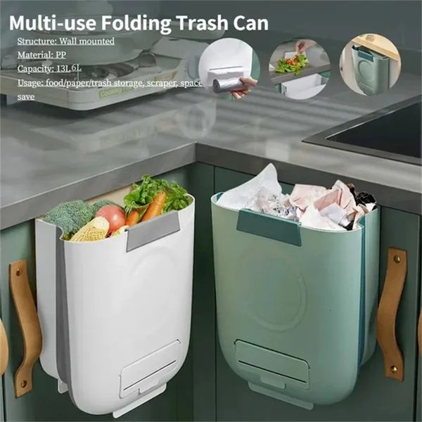 Poubelles Poubelle pliante avec grattoir boîte de rangement pour cuisine corbeille papier recycler broyeur à déchets poubelle poubelle seau poubelle 231102