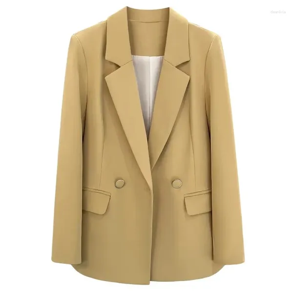 Ternos femininos luz amarela mulher blazers ol sólido duplo breasted terno jaqueta casaco chique elegante feminino roupas femininas 2023
