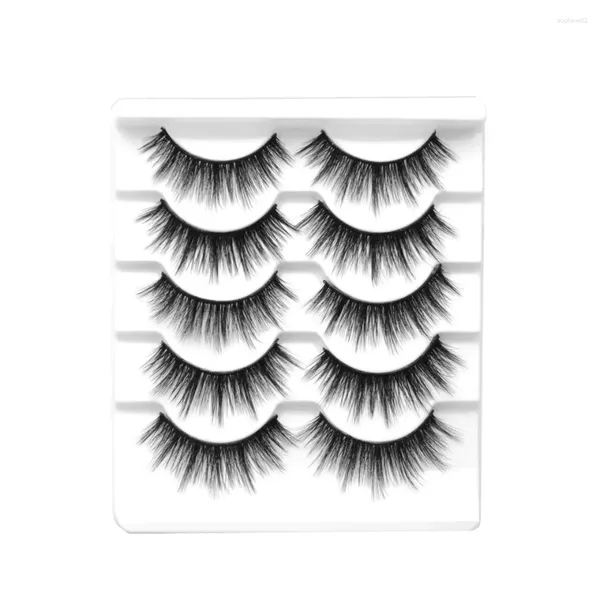 Falsche Wimpern, 5 Paar, natürliche 3D-Faux-Nerz-Kosmetik, handgefertigt, Wispy Spiky Manga, Vollstreifen-Fälschungswimpern, tägliches Make-up