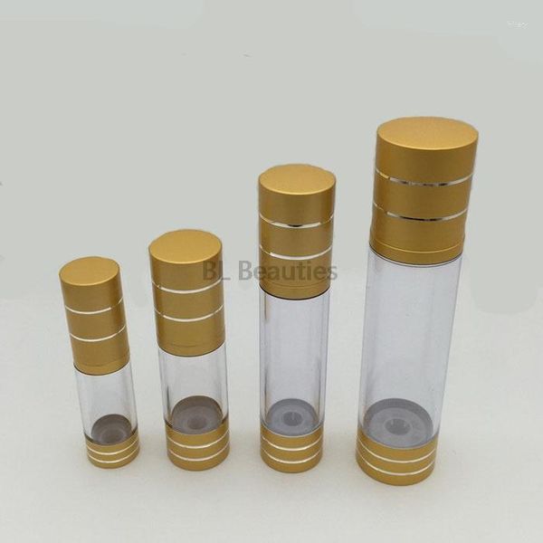 Depolama Şişeleri 100pcs/Lot 15ml 30ml 50ml 100ml Kozmetik kaplar için kullanılan Vakum Pompası Gold Losyon olarak temiz havalandırmasız şişe